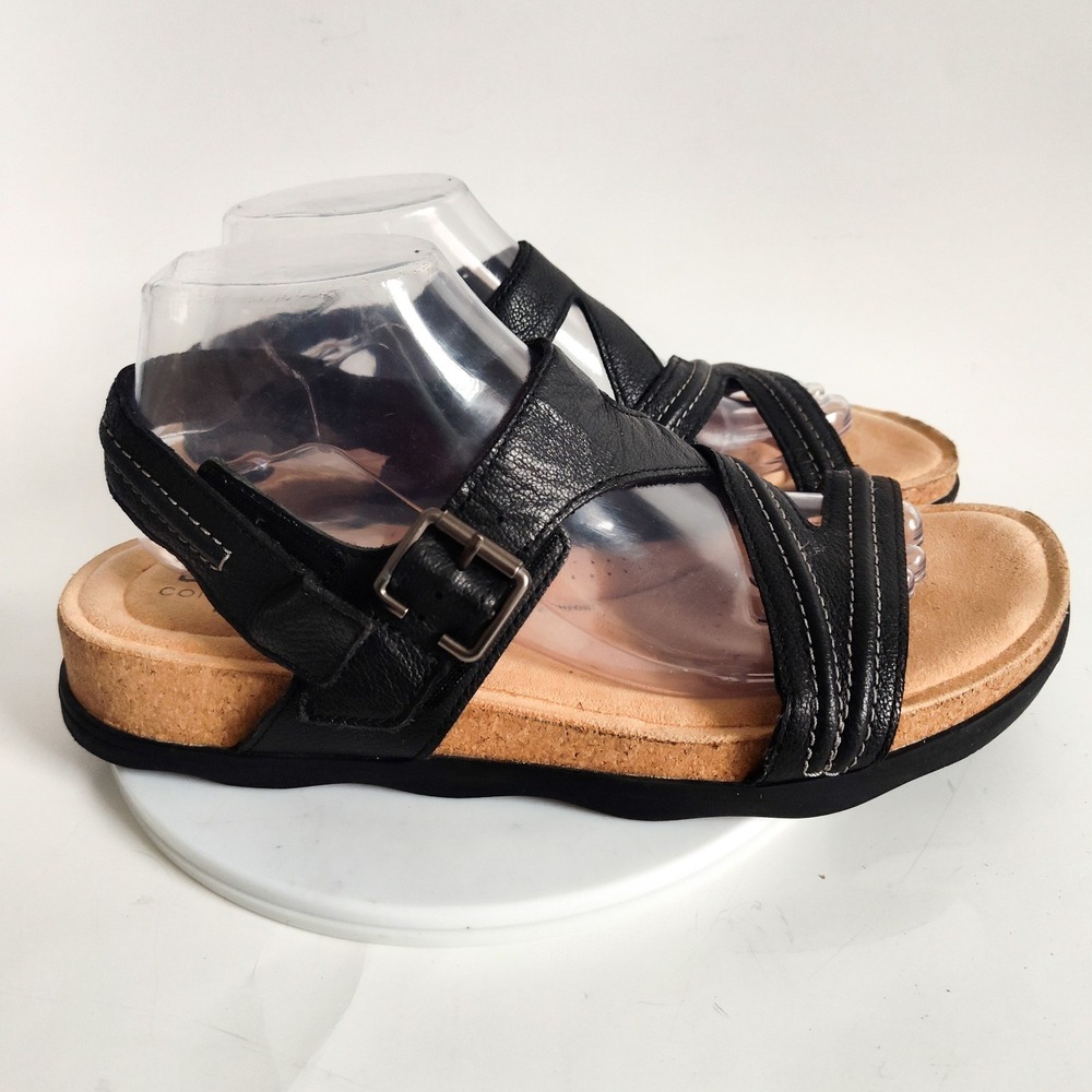 Clarks‎ Comfort Sandals Size 11 Brynn Ave Flat Strappy Black Leather Open Toe